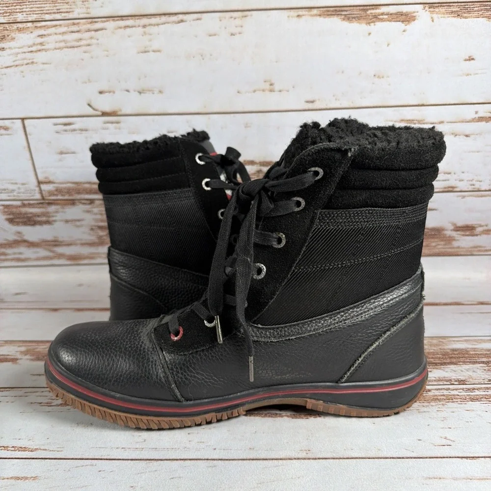 Pajar Mens Black Leather Lace Up Faux Fur Winter Boots US 12-12.5 EU 45